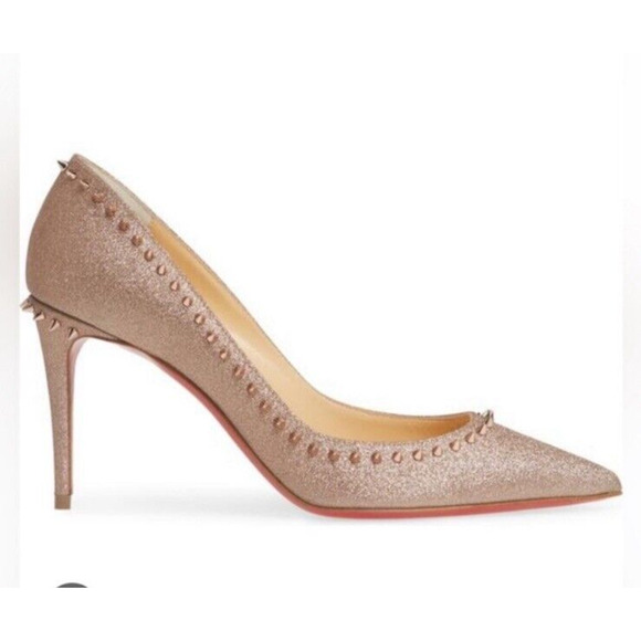 Christian Louboutin Anjalina 85 Rose Gold Glitter Spikes Stiletto Heel Pumps 37 - Picture 15 of 16